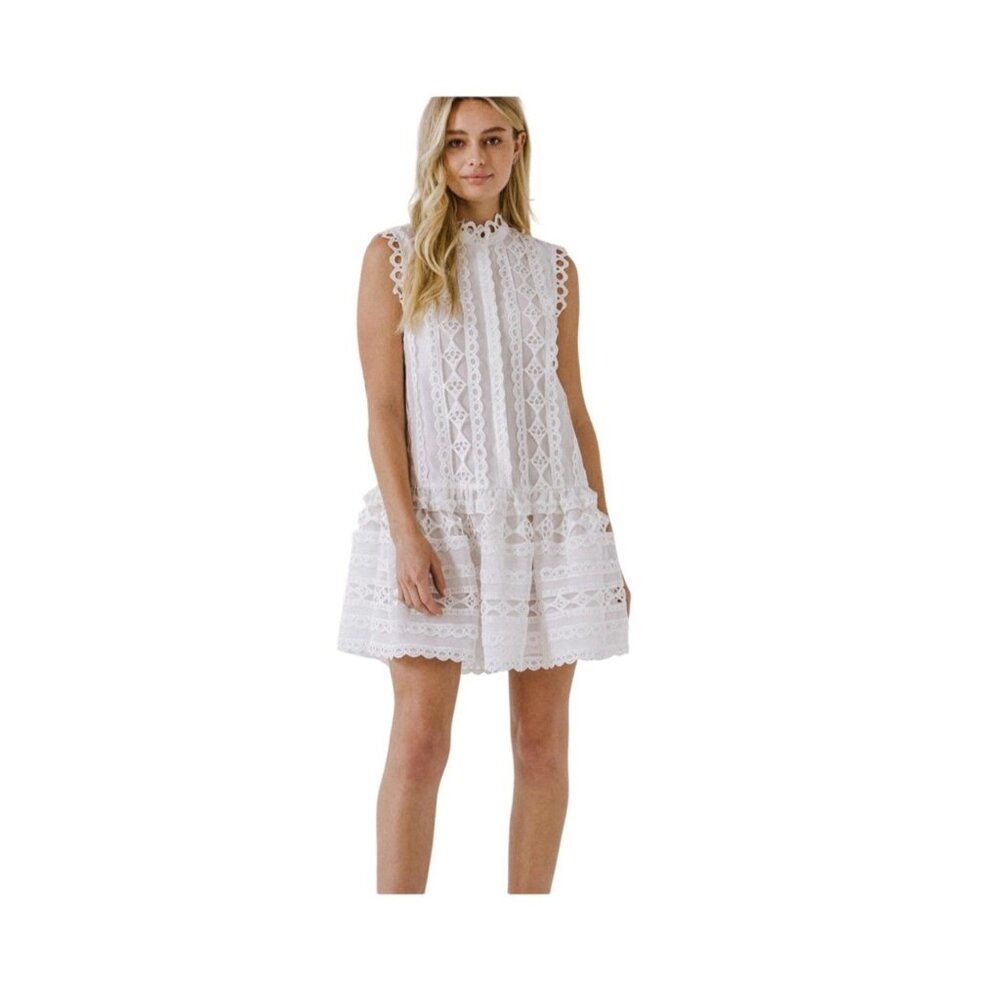 Endless Rose Lace Trim Crochet Mini Dress Sleeveless White Size M NWOT Romantic